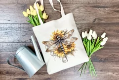 Watercolor Dragonfly and Sunflowers PNG for Sublimation Product Image 4