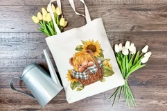Cute Baby Highland Cow and Sunflowers Watercolor Sublimation Product Image 3