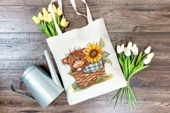 Cute Baby Highland Cow and Sunflowers Watercolor Sublimation Product Image 3