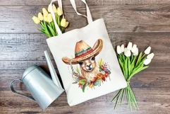 Cute Llama Wearing Sombrero Watercolor PNG for Sublimation Product Image 4