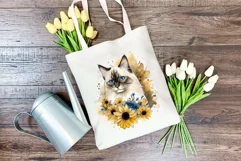 Ragdoll Cat and Sunflowers Watercolor PNG for Sublimation Product Image 3