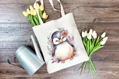 Cute Penguin and Flowers Watercolor PNG for Sublimation Product Image 4