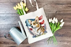 Patriotic Corgi Dog Watercolor ClipArt, PNG Sublimation Product Image 4