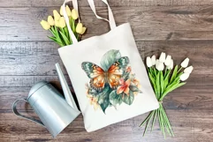 Watercolor Butterflies with Tropical Flowers PNG Sublimation Product Image 4