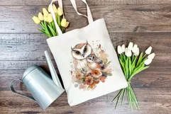 Mother and Baby Owl Watercolor Clipart - Sublimation PNG Product Image 4