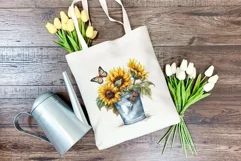 Sunflowers in Bucket Watercolor PNG for Sublimation Product Image 3