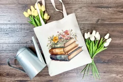 Vintage Books and Flowers Watercolor PNG for Sublimation Product Image 4