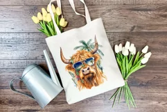 Summer Vibes Highland Cow Watercolor PNG for Sublimation Product Image 3