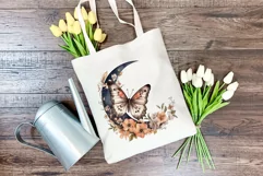 Moon Butterfly and Flowers Watercolor PNG for Sublimation Product Image 4