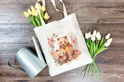 Watercolor Mother and Baby Bear PNG for Sublimation Product Image 4