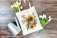 Watercolor Dragonfly and Sunflowers PNG for Sublimation Product Image 4