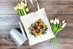 Watercolor Butterfly and Sunflowers PNG for Sublimation Product Image 4