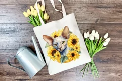 Sphynx Cat and Sunflowers Watercolor PNG for Sublimation Product Image 3