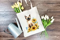 Siamese Cat and Sunflowers Watercolor PNG for Sublimation Product Image 3