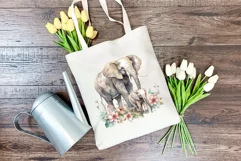 Watercolor Mother and Baby Elephant PNG for Sublimation Product Image 4