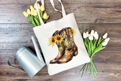 Watercolor Western Boots and Sunflowers PNG for Sublimation Product Image 4