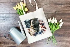 Patriotic Pug Dog Breed Watercolor Clip Art, PNG Sublimation Product Image 4