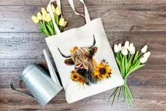 Highland Cow with Sunflowers Watercolor PNG for Sublimation Product Image 4