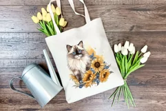 Ragdoll Cat and Sunflowers Watercolor PNG for Sublimation Product Image 3