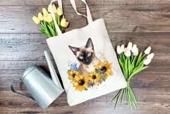 Siamese Cat and Sunflowers Watercolor PNG for Sublimation Product Image 3