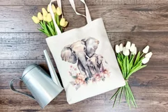 Watercolor Mother and Baby Elephant PNG for Sublimation Product Image 4