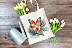 Watercolor Butterflies with Tropical Flowers PNG Sublimation Product Image 4
