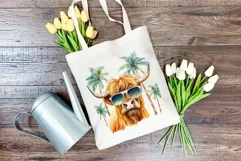 Summer Vibes Highland Cow Watercolor PNG for Sublimation Product Image 3