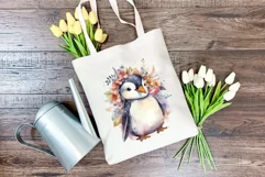 Cute Penguin and Flowers Watercolor PNG for Sublimation Product Image 4