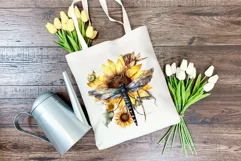 Watercolor Dragonfly and Sunflowers PNG for Sublimation Product Image 4
