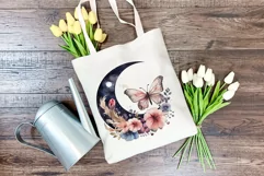 Moon Butterfly and Flowers Watercolor PNG for Sublimation Product Image 4