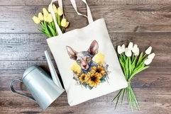 Sphynx Cat and Sunflowers Watercolor PNG for Sublimation Product Image 3