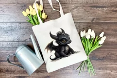 Cute Black Baby Dragon Clipart PNG for Sublimation Product Image 4