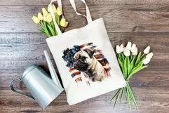 Patriotic Pug Dog Breed Watercolor Clip Art, PNG Sublimation Product Image 4