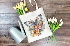 Watercolor Butterflies with Tropical Flowers PNG Sublimation Product Image 4