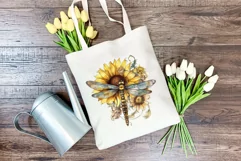 Watercolor Dragonfly and Sunflowers PNG for Sublimation Product Image 4