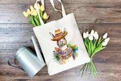 Cute Llama Wearing Sombrero Watercolor PNG for Sublimation Product Image 4