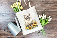 Ragdoll Cat and Sunflowers Watercolor PNG for Sublimation Product Image 3