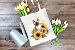 Siamese Cat and Sunflowers Watercolor PNG for Sublimation Product Image 3