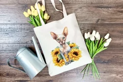 Sphynx Cat and Sunflowers Watercolor PNG for Sublimation Product Image 3