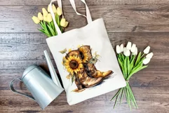 Watercolor Western Boots and Sunflowers PNG for Sublimation Product Image 4