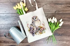 Mother and Baby Owl Watercolor Clipart - Sublimation PNG Product Image 4