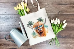 Summer Vibes Highland Cow Watercolor PNG for Sublimation Product Image 3