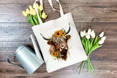 Highland Cow with Sunflowers Watercolor PNG for Sublimation Product Image 4