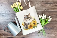 Persian Cat and Sunflowers Watercolor PNG for Sublimation Product Image 3