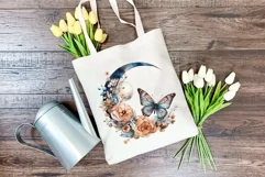 Moon Butterfly and Flowers Watercolor PNG for Sublimation Product Image 4