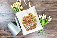 Cute Baby Highland Cow and Sunflowers Watercolor Sublimation Product Image 3