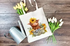 Cute Baby Highland Cow and Sunflowers Watercolor Sublimation Product Image 3