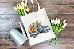 Vintage Truck and Spring Flowers Watercolor PNG Sublimation Product Image 4