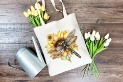 Watercolor Dragonfly and Sunflowers PNG for Sublimation Product Image 4