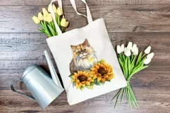 Persian Cat and Sunflowers Watercolor PNG for Sublimation Product Image 3